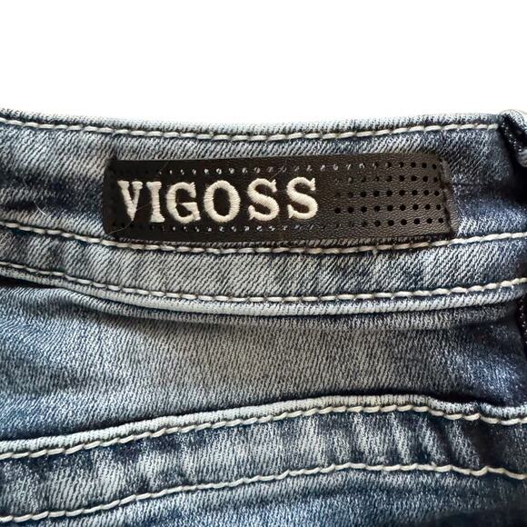 Vigoss Jeans Womens Sz 2 Blue Capri Embroidered pockets Skinny Boho Low Rise - Picture 14 of 16